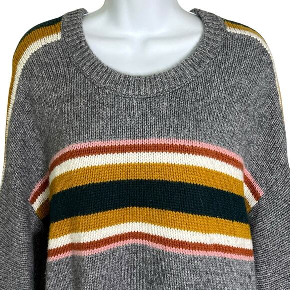 Madewell Heath Pullover Sweater L Gray Stripe Oversized Wool Alpaca Blend Boho - Picture 10 of 13